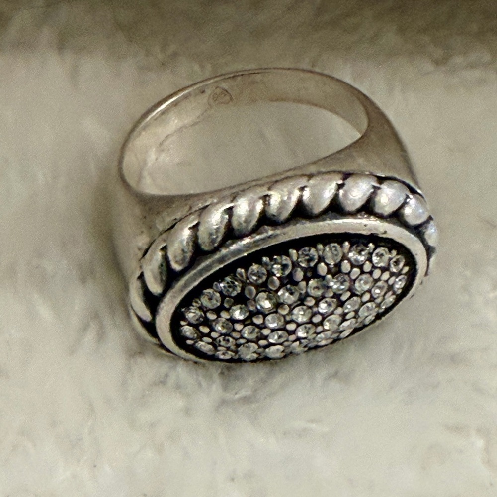 Brighton Silver Ring with Braided Edge and Crystal Pave - Picture 10 of 12